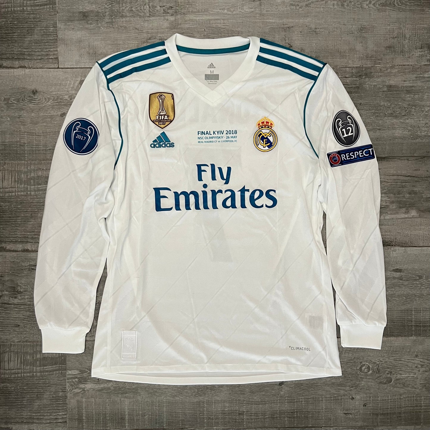 Real Madrid 2017-18 Final Home Ronaldo #7 UCL Player Version Long Sleeve Jersey
