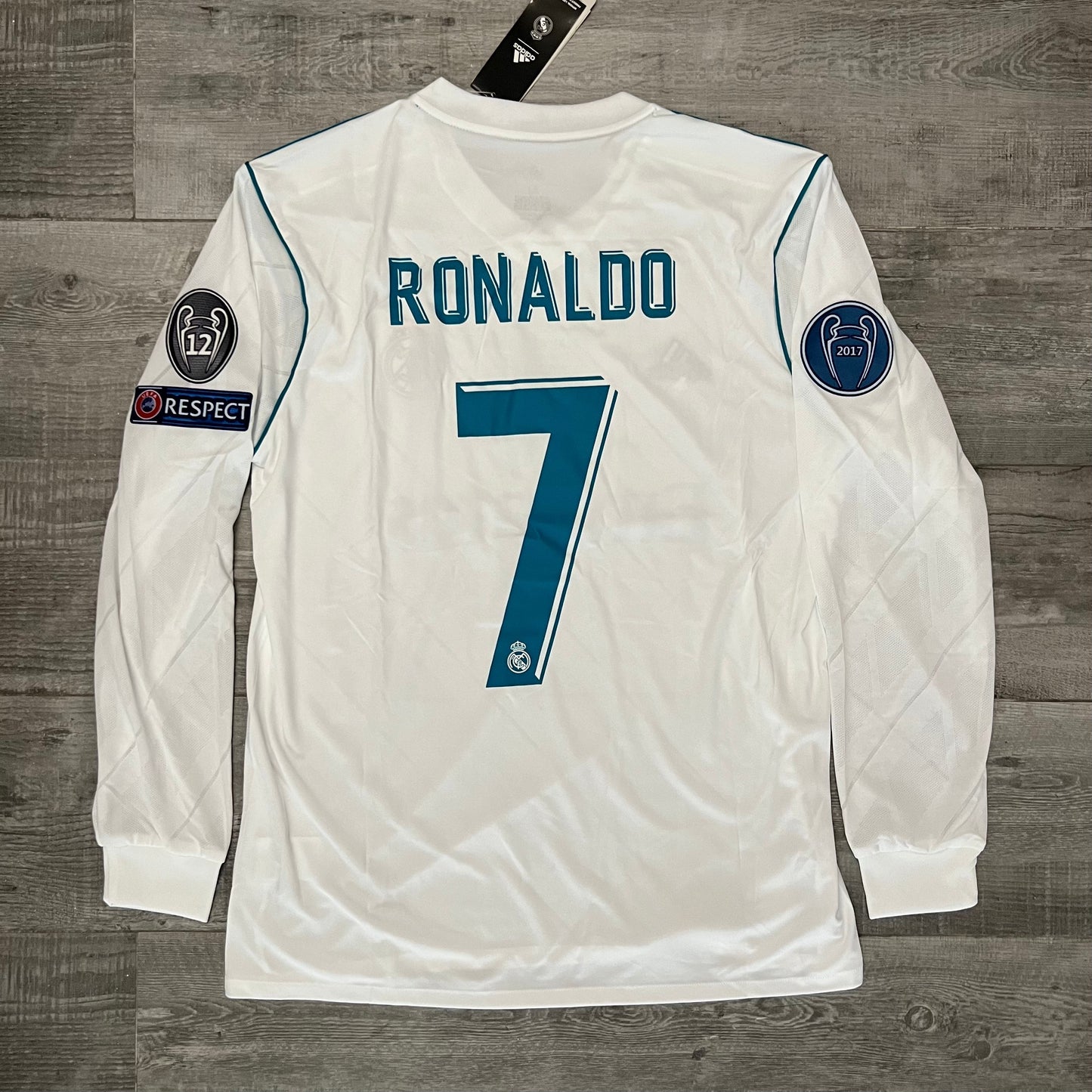 Real Madrid 2017-18 Final Home Ronaldo #7 UCL Player Version Long Sleeve Jersey
